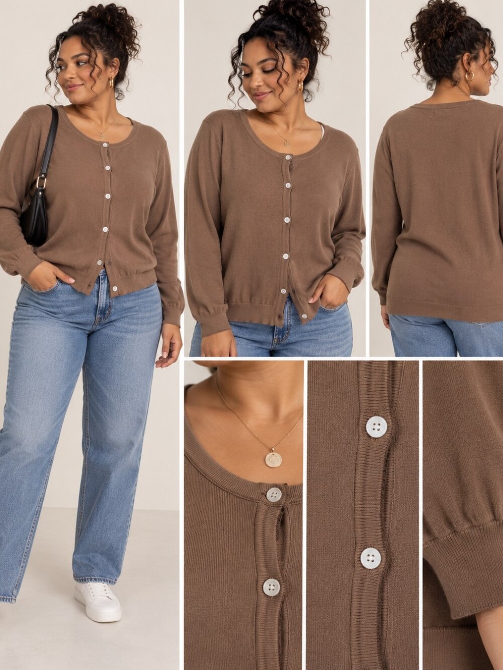 SHEIN Curve Brown Button-Front Knit Cardigan – 2XL